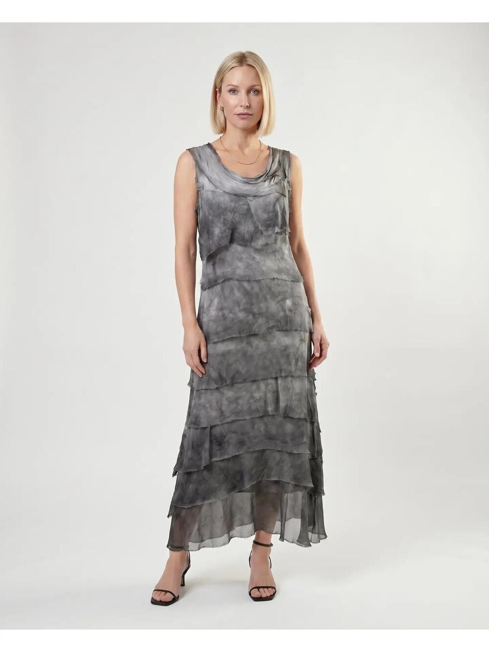 NWT Tina Stephens Aleena Silk Dress Made in Italy Cha Cha One Size CHARCOAL